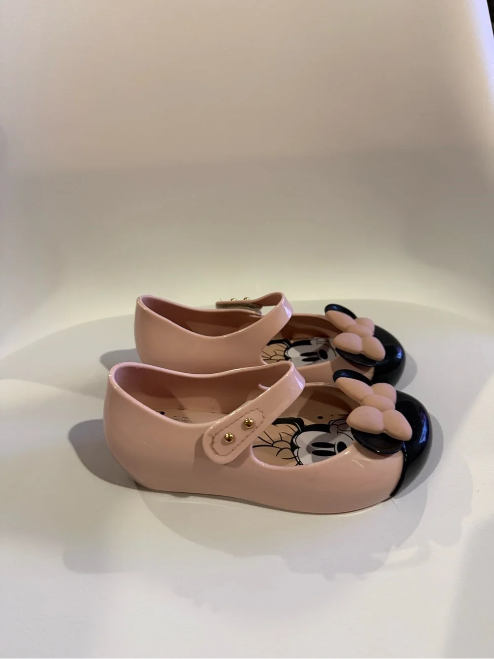 ☀️🌊 Mini Melissa’s Girls Pink Minnie Mouse Bow Mary Jane Kids Shoes NWT